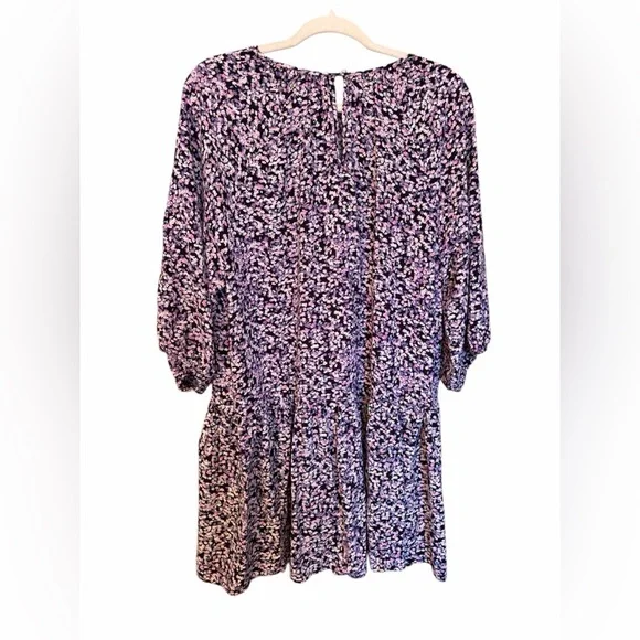 H&M purple ditsy floral balloon sleeve tiered mini dress-Size Large - Picture 2 of 11